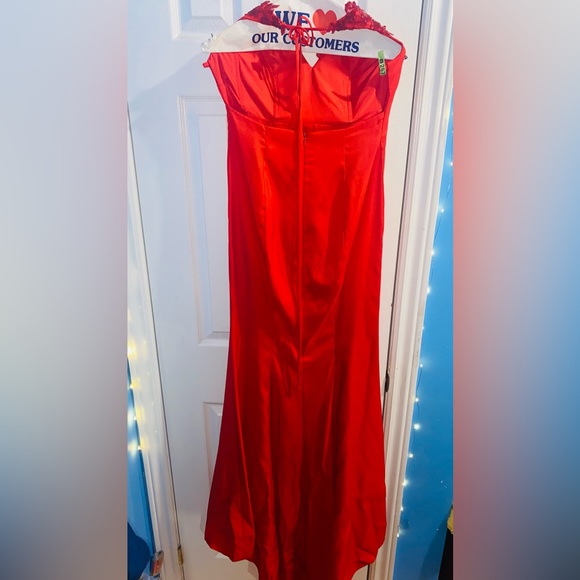 Ruby Red Minimal Glitter Sparkle Sequin Open Back Prom evening dress train gown - Picture 4 of 8